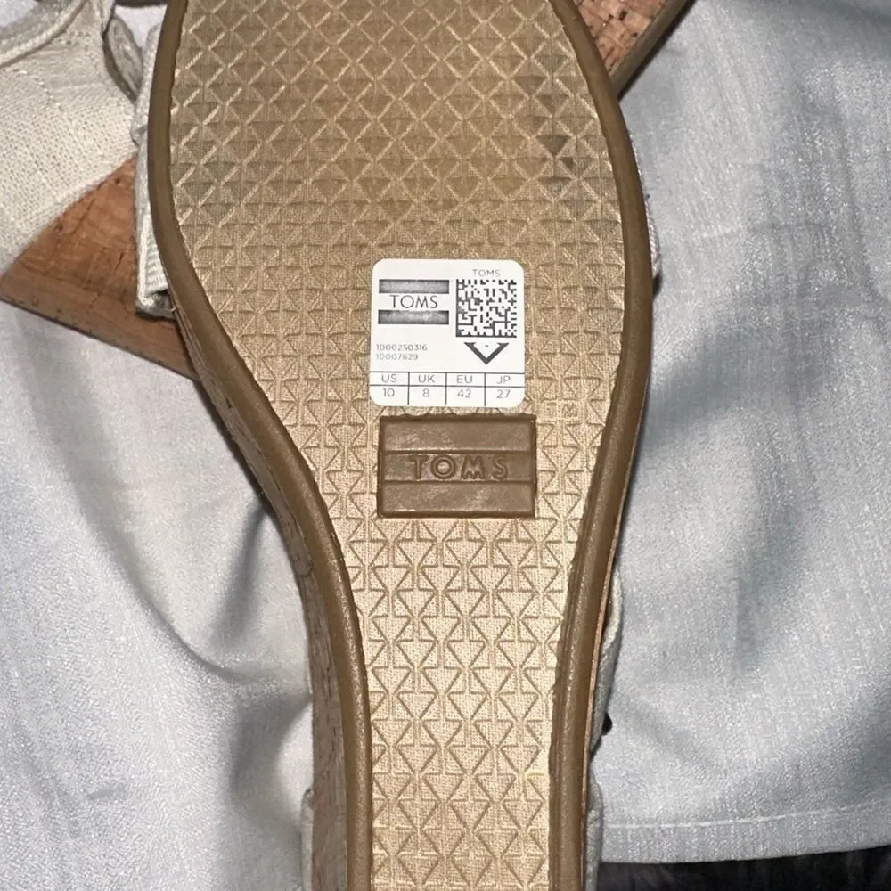 TOMS WOMEN'S CLARISSA WEDGES WHITE  TEXTILE NEW SZ 10 w/dust bag NWOT